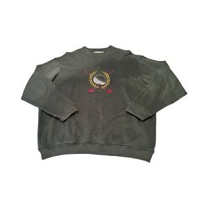 Vtg Grand Slam Men's L Green Ribbed Heavy Crewneck Sweater Golf Embroidered